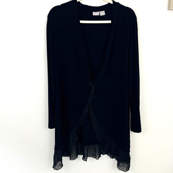 Chico's Tops - Chico's Womens Traveler Long Cardigan Size 16/18 Slinky Acetate Ruffle Black